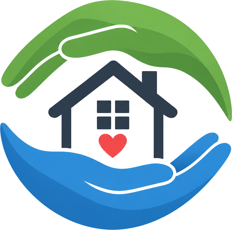 ASHA emblem — a house protected by two caring hands